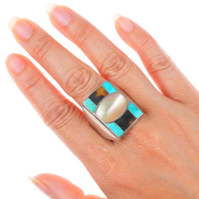 sz11 vintage Navajo sterling silver turquoise/shell size 11 men's ring