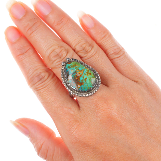 sz9 vintage Navajo sterling silver ring with high grade turquoise size 9