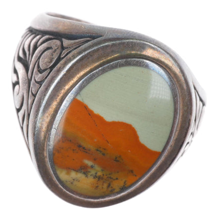 sz10.5 vintage southwestern sterling silver picture jasper size 10.5 ring