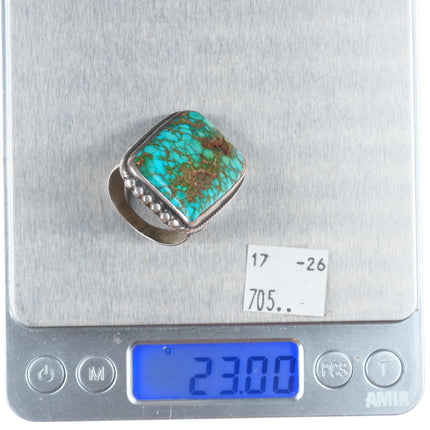 sz13 c1930's Vintage Navajo ingot or sterling silver ring high grade turquoise