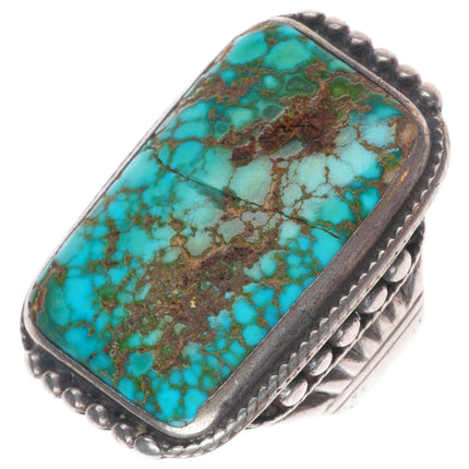 sz13 c1930's Vintage Navajo ingot or sterling silver ring high grade turquoise
