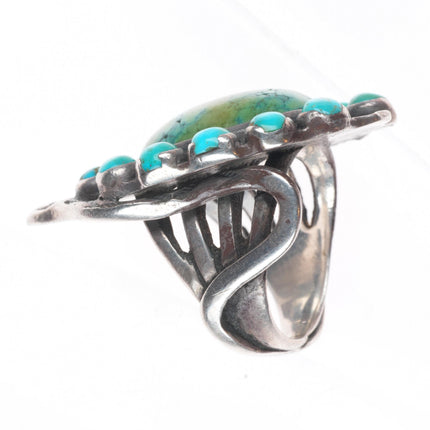 sz8.5 Vintage 30's-40's Zuni sterling silver satellite turquoise snake ring