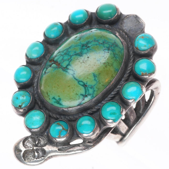 sz8.5 Vintage 30's-40's Zuni sterling silver satellite turquoise snake ring