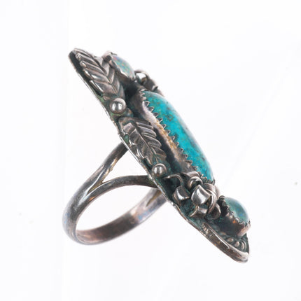 sz8 vintage Navajo sterling silver opal/ high grade turquoise size 8 ring NRB