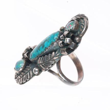 sz8 vintage Navajo sterling silver opal/ high grade turquoise size 8 ring NRB