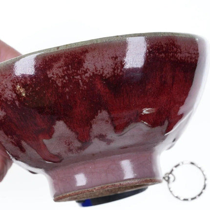 1953 Harding Black Texas Studio Art pottery footed bowl with drippy Flambe glaze
