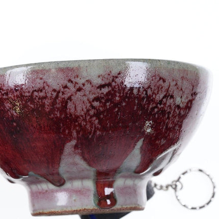 1953 Harding Black Texas Studio Art pottery footed bowl with drippy Flambe glaze