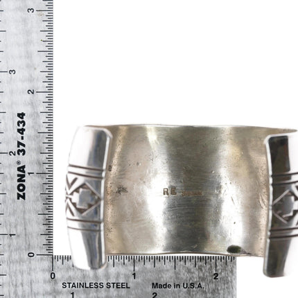 7.625" Rick Enriquez Navajo sterling heavily stamped silver wide cuff bracelet