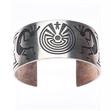 8" Vintage Navajo sterling silver Man in the Maze Kokopelli cuff bracelet