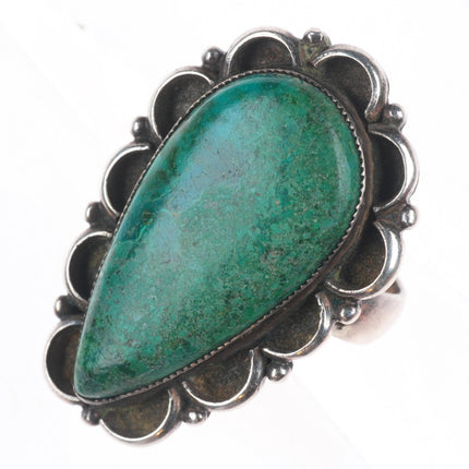 sz8 vintage Navajo sterling silver green turquoise long pear shaped size 8 ring