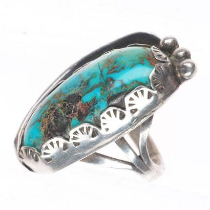 sz7 vintage Navajo sterling silver stamped bezel turquoise size 7 ring
