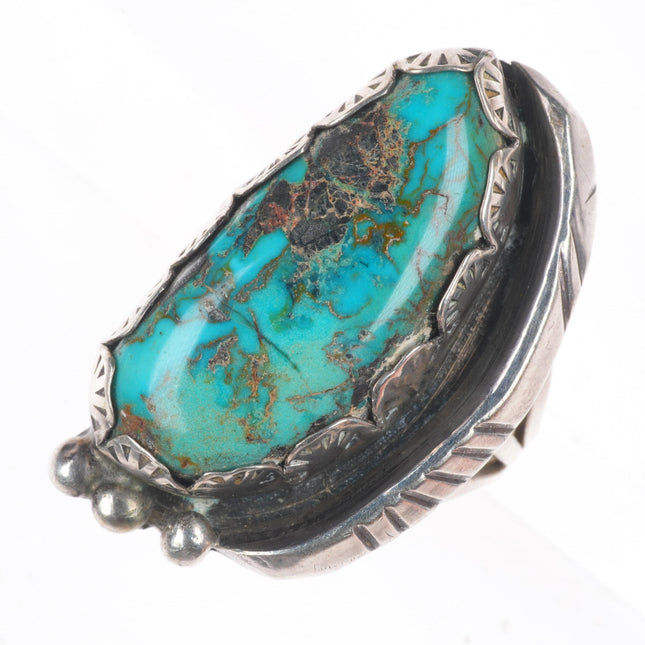 sz7 vintage Navajo sterling silver stamped bezel turquoise size 7 ring