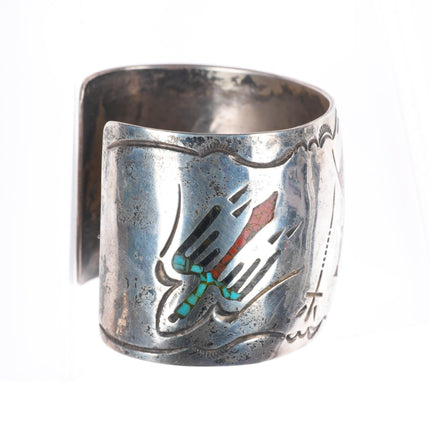 6.25" Gibson Gene Navajo sterling silver chip inlay maiden cuff bracelet