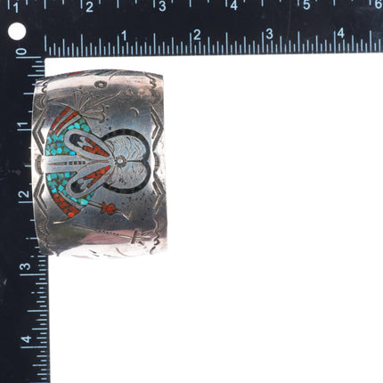 6.25" Gibson Gene Navajo sterling silver chip inlay maiden cuff bracelet