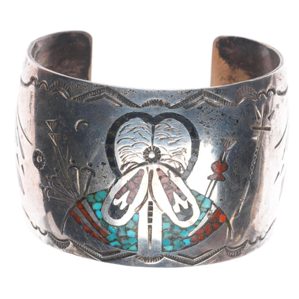 6.25" Gibson Gene Navajo sterling silver chip inlay maiden cuff bracelet