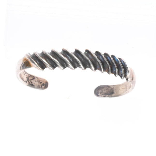 6" Navajo Rocking Horse Ranch slanted ribbed sterling silver cuff bracelet
