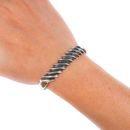 6" Navajo Rocking Horse Ranch slanted ribbed sterling silver cuff bracelet