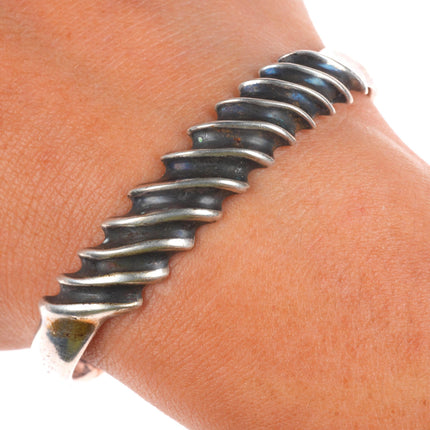 6" Navajo Rocking Horse Ranch slanted ribbed sterling silver cuff bracelet