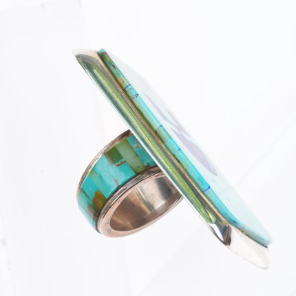 sz8 Calvin Desson Navajo sterling silver turquoise inlay Yei size 8 ring