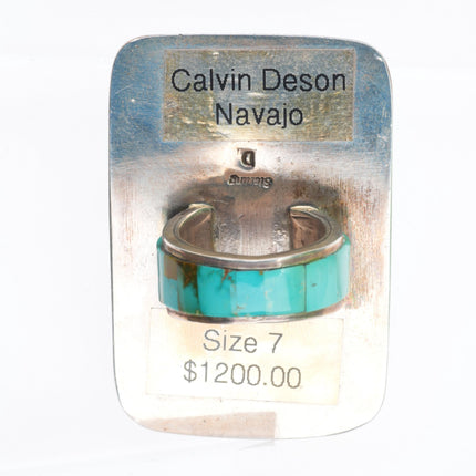 sz8 Calvin Desson Navajo sterling silver turquoise inlay Yei size 8 ring
