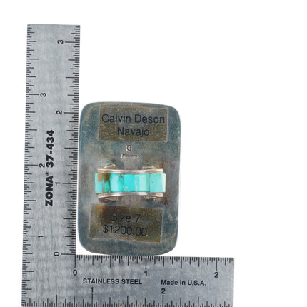 sz8 Calvin Desson Navajo sterling silver turquoise inlay Yei size 8 ring