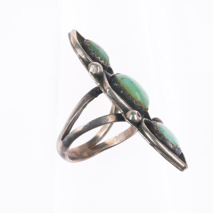 sz6 vintage Navajo sterling silver 3 stone green turquoise pointy ring