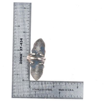 sz6 vintage Navajo sterling silver 3 stone green turquoise pointy ring