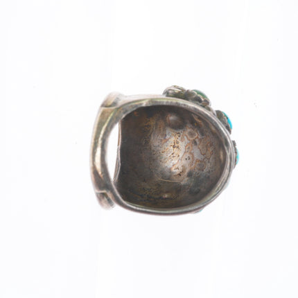 sz6 vintage Navajo snake eye turquoise cluster sterling silver knuckle ring
