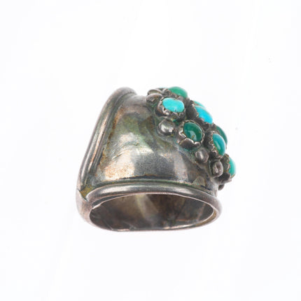 sz6 vintage Navajo snake eye turquoise cluster sterling silver knuckle ring