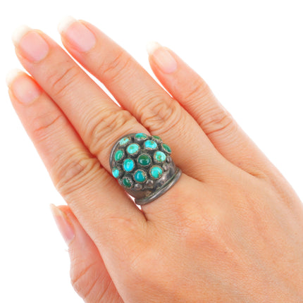 sz6 vintage Navajo snake eye turquoise cluster sterling silver knuckle ring