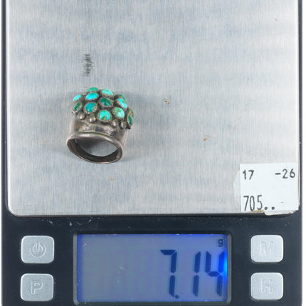 sz6 vintage Navajo snake eye turquoise cluster sterling silver knuckle ring