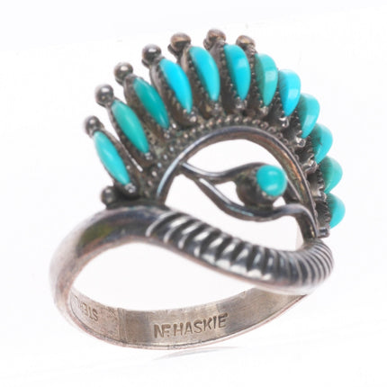 sz7 Norbert & Florenda Haskie Zuni vintage eye sterling silver/turquoise ring