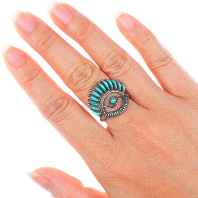 sz7 Norbert & Florenda Haskie Zuni vintage eye sterling silver/turquoise ring