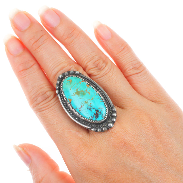 sz10 big vintage Navajo sterling silver long turquoise size 10 ring