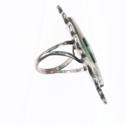 sz7 vintage Zuni sterling silver, turquoise, shell, jet long ring