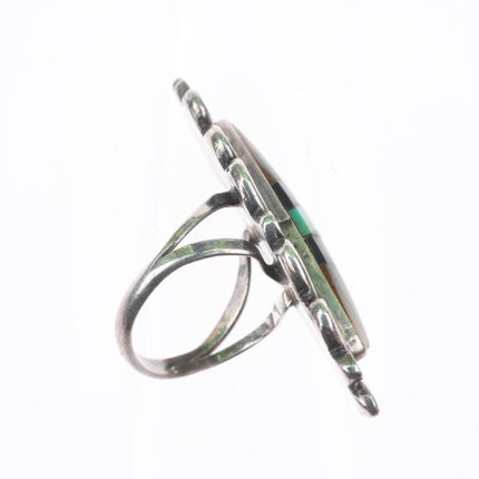 sz7 vintage Zuni sterling silver, turquoise, shell, jet long ring