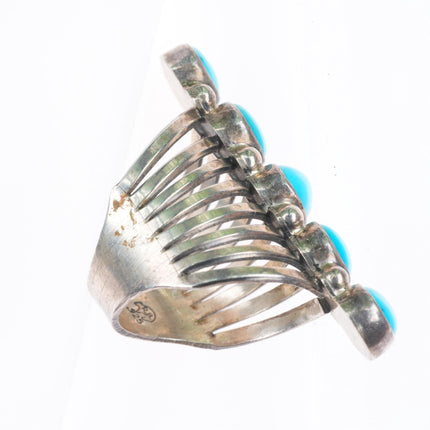 sz10 vintage Navajo sterling silver running bear shop long  turquoise ring