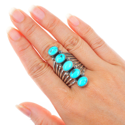 sz10 vintage Navajo sterling silver running bear shop long  turquoise ring
