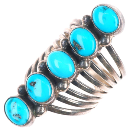 sz10 vintage Navajo sterling silver running bear shop long  turquoise ring