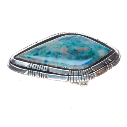 1.25" vintage Irv Monte Navajo Azurite/Chrysocolla sterling silver belt buckle