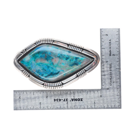1.25" vintage Irv Monte Navajo Azurite/Chrysocolla sterling silver belt buckle