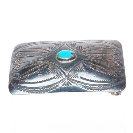 1.5" Vintage Navajo sterling silver stamped belt buckle with turquoise
