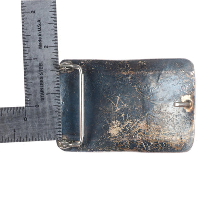 1.5" Vintage Navajo sterling silver stamped belt buckle with turquoise