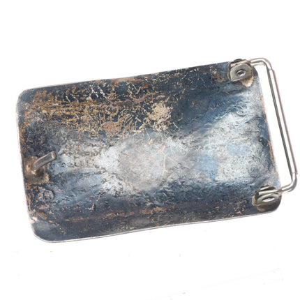 1.5" Vintage Navajo sterling silver stamped belt buckle with turquoise