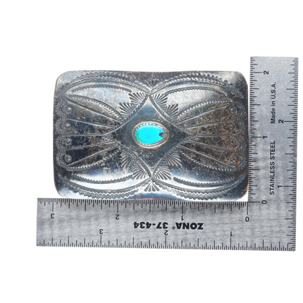 1.5" Vintage Navajo sterling silver stamped belt buckle with turquoise
