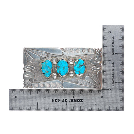 1" Vintage Navajo sterling silver birds form belt buckle with turquoise