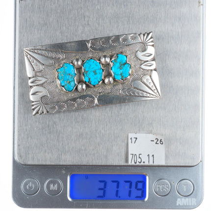 1" Vintage Navajo sterling silver birds form belt buckle with turquoise