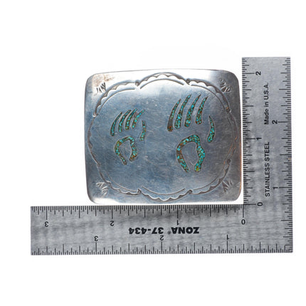 1.5" Vintage Navajo sterling silver bear paw chip inlay belt buckle