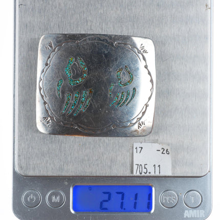 1.5" Vintage Navajo sterling silver bear paw chip inlay belt buckle