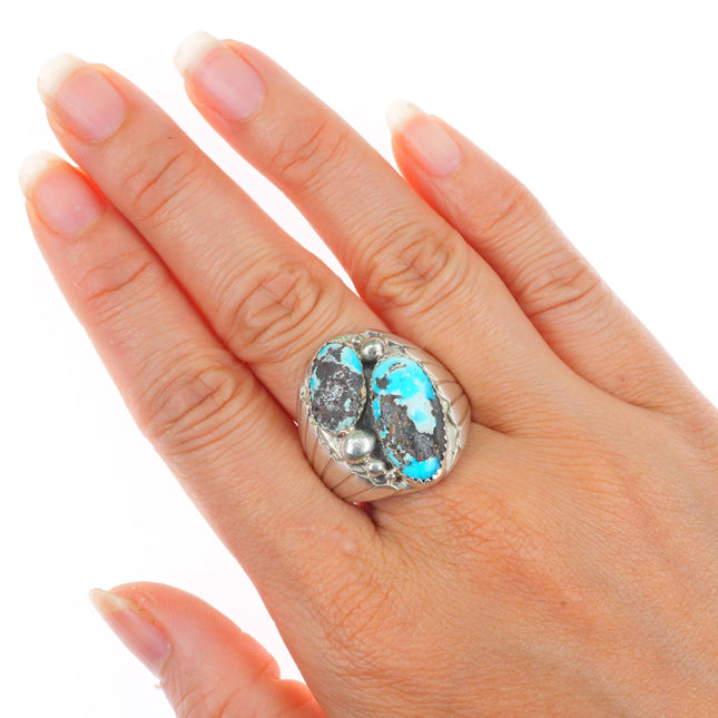 sz11 vintage Navajo sterling silver men's ring with turquoise size 11